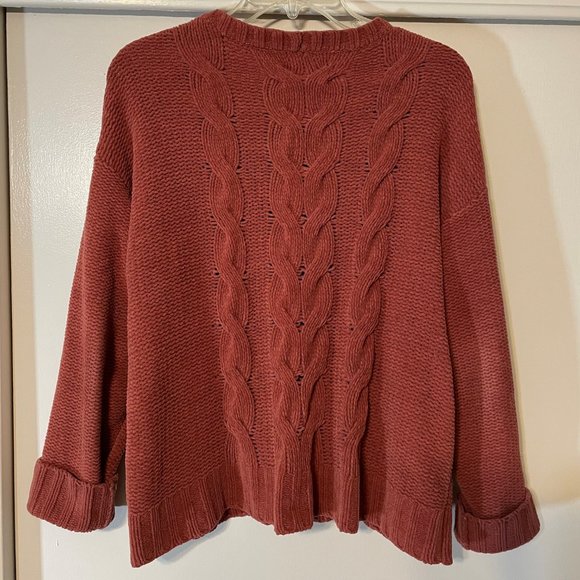 American Eagle Burnt Orange Chunky Chenille Cable Knit Cozy Crew Sweater Size M - Picture 5 of 10